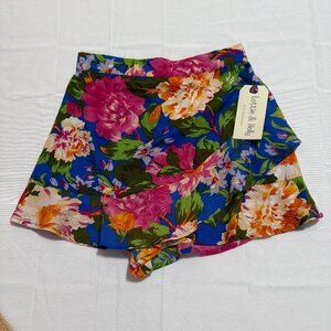 Lottie & Holly Tropical Floral Blue Mini Skirt Skort Feminine Size Small